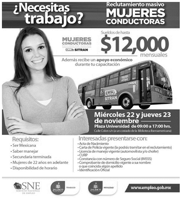 Anúncio de trabalho para mulheres motoristas de ônibus no México