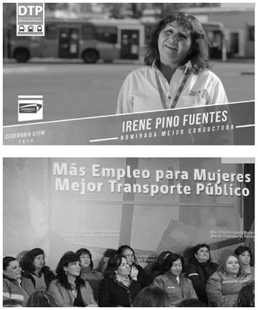 Foto mostra mulheres que trabalham no setor de transporte pública em Santiago