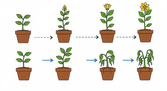 Una planta con cuidados, florece. Una sin cuidados, muere