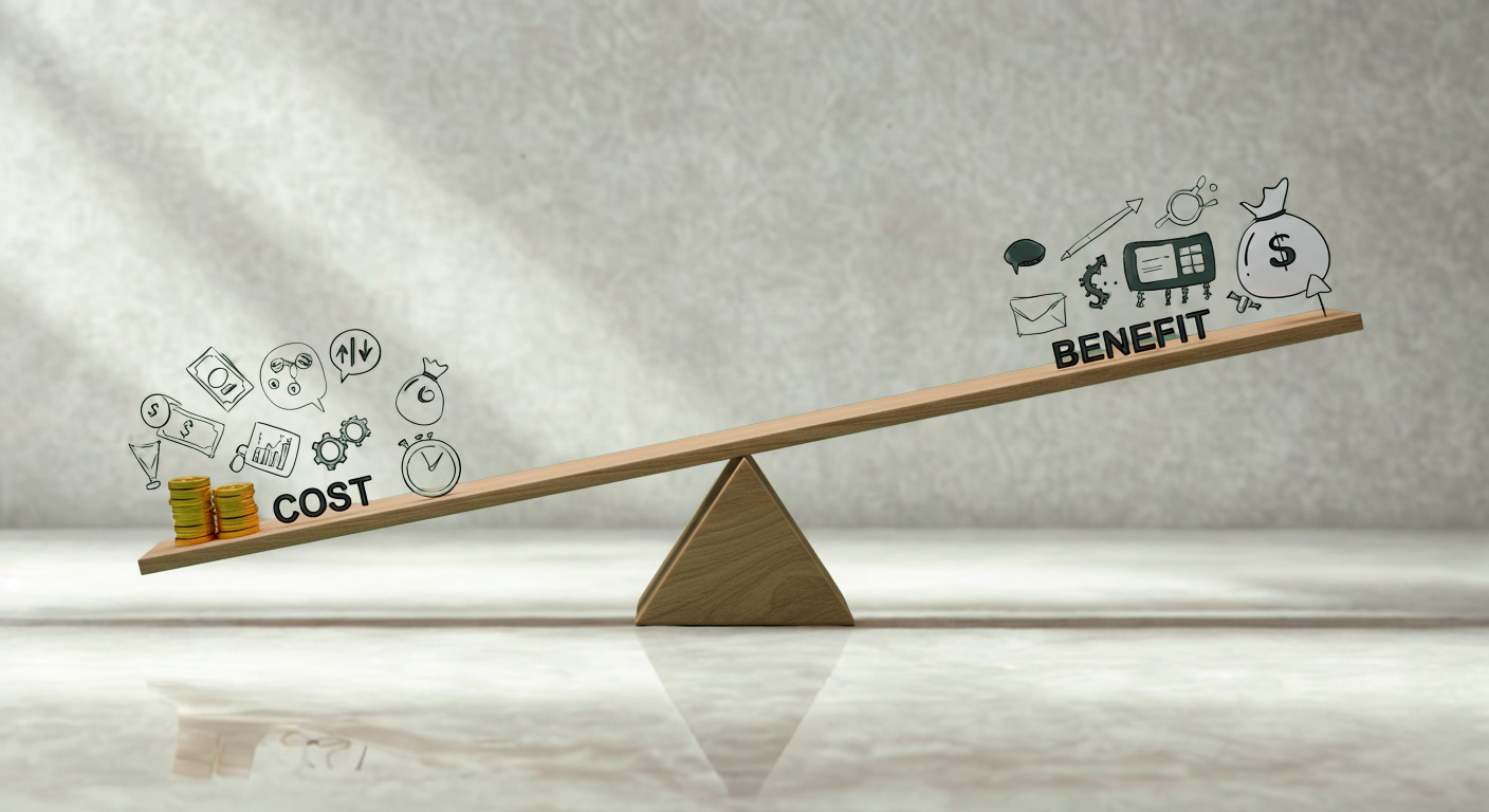 Una balanza pesa costos y beneficios