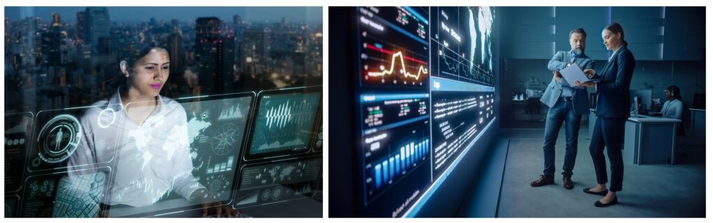 Profesionales miran una pantalla con datos masivos