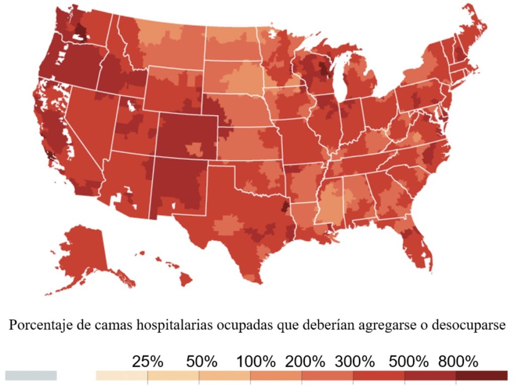 Estimado de capacidad hospitalaria con 60% de adultos infectados con COVID-19 en 6 meses