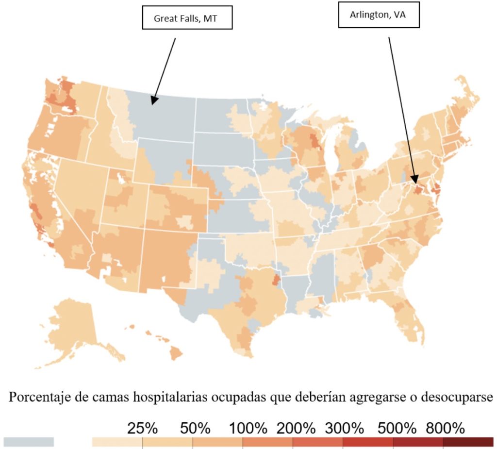 Estimado de capacidad hospitalaria con 40% de adultos infectados con COVID-19 en 18 meses
