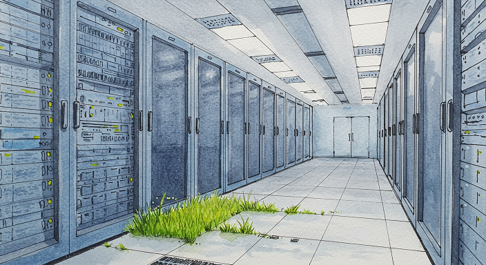 server room with grass