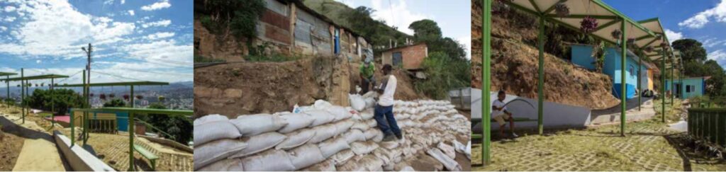 Proyecto colaborativo en Caracas, Venezuela con muros de estabilización y la utilización de vegetación para contener el suelo.