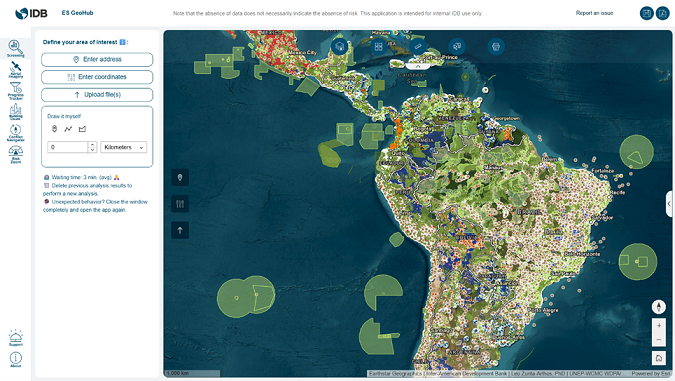 Vista General aplicación GeoHub donde se encuentra la informaicón geolocalizada de sostenibilidad