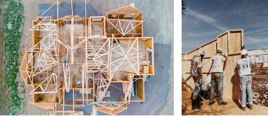 Una casa en construcción hecha con madera