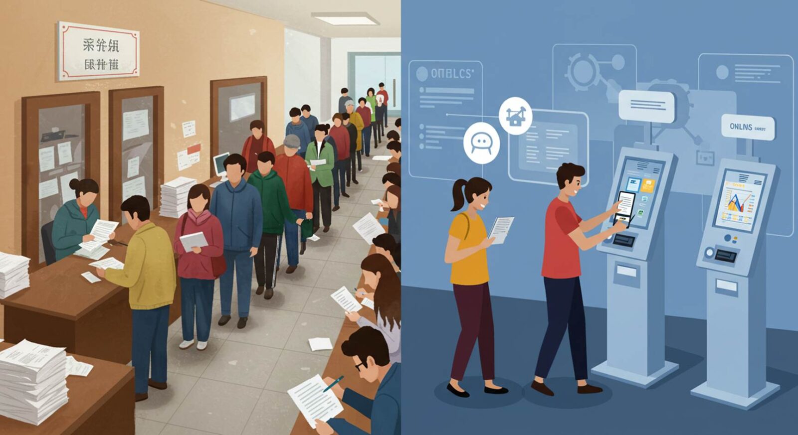 Oficinas eficientes y con largas colas