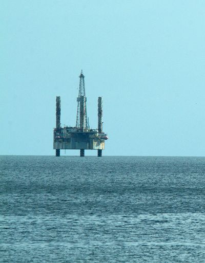 offshore oil drilling platform and oil tanker