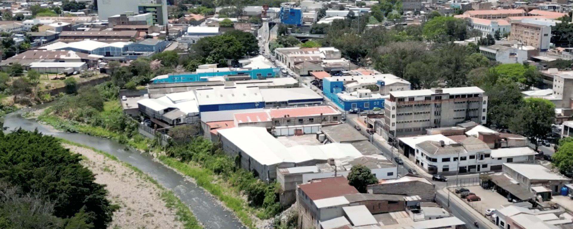 Urban area and river corridor in Honduras viewed from above IDB