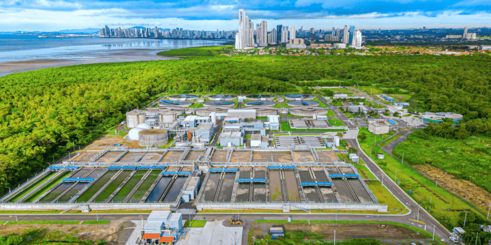 Wastewater treatment plant surrounded by mangroves near Panama City IDB
