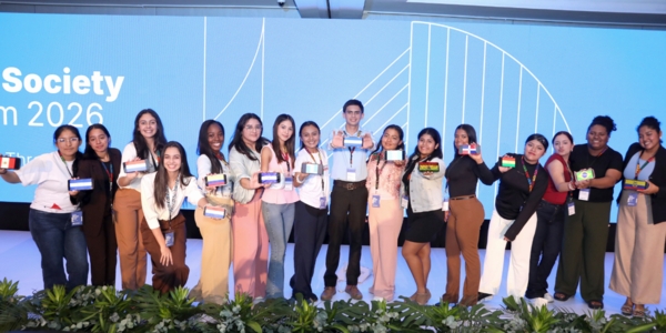 Yound participants in a group photo at the IDB's Civil Society Forum