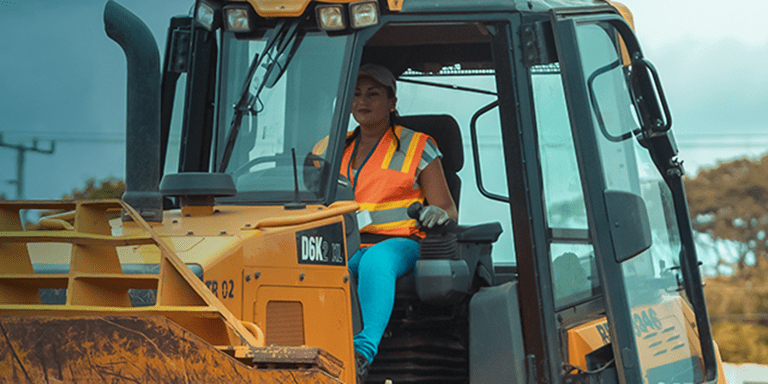 Brunette woman driving a tractor - Inter American Development Bank - Impact Framework