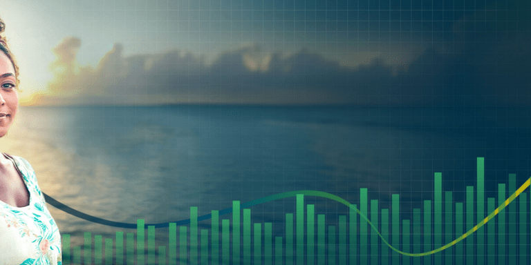 Banner with a woman looking to the horizon - Climate Change - Inter American Development Bank - IDB
