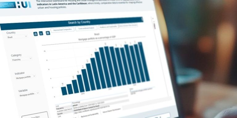 Laptop with a screen showing a data graphic - Housing Urban Intelligence - IDB - Inter-American Development Bank