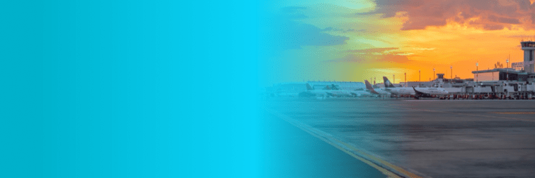 General view of airplanes at the airport at sunset - Inter American Development Bank - Transport Infrastructure