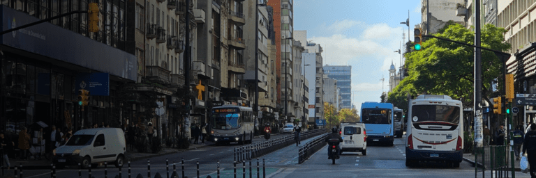 Montevideo street landscape with cars and buses - Inter American Development Bank - Transport Infrastructure