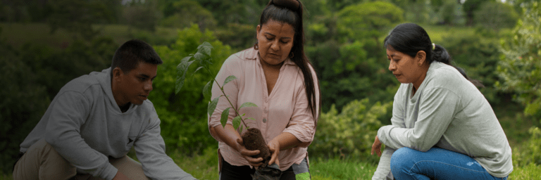 Indigenous people planting seedlings in a forest - Inter American Development Bank - Amazon