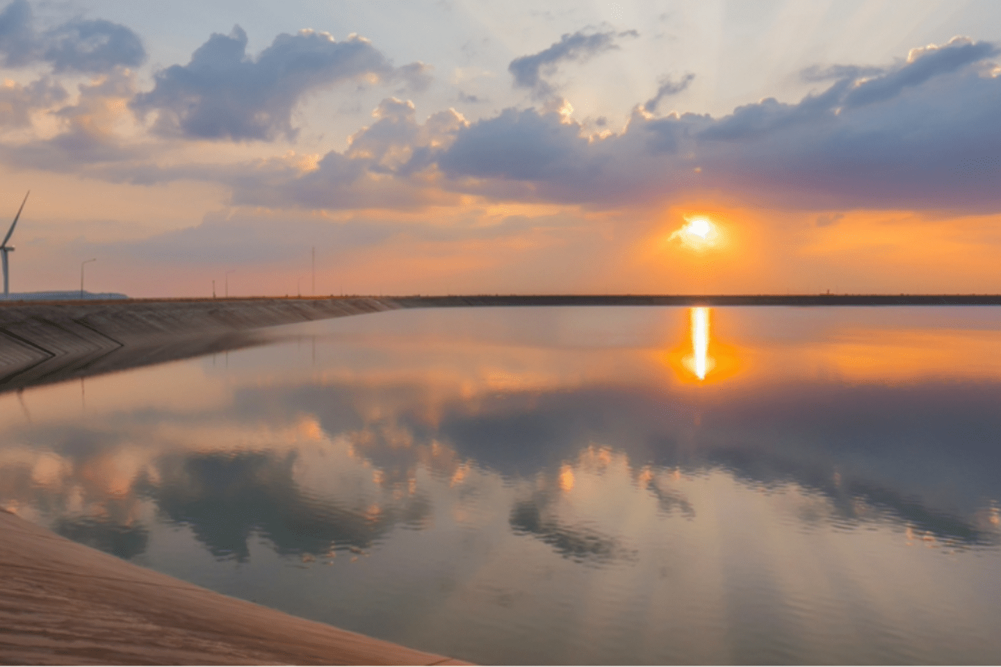 Wind,Turbine,Generating,Electricity,On,Dam,Catchment,Landscape,Energy,Transmission