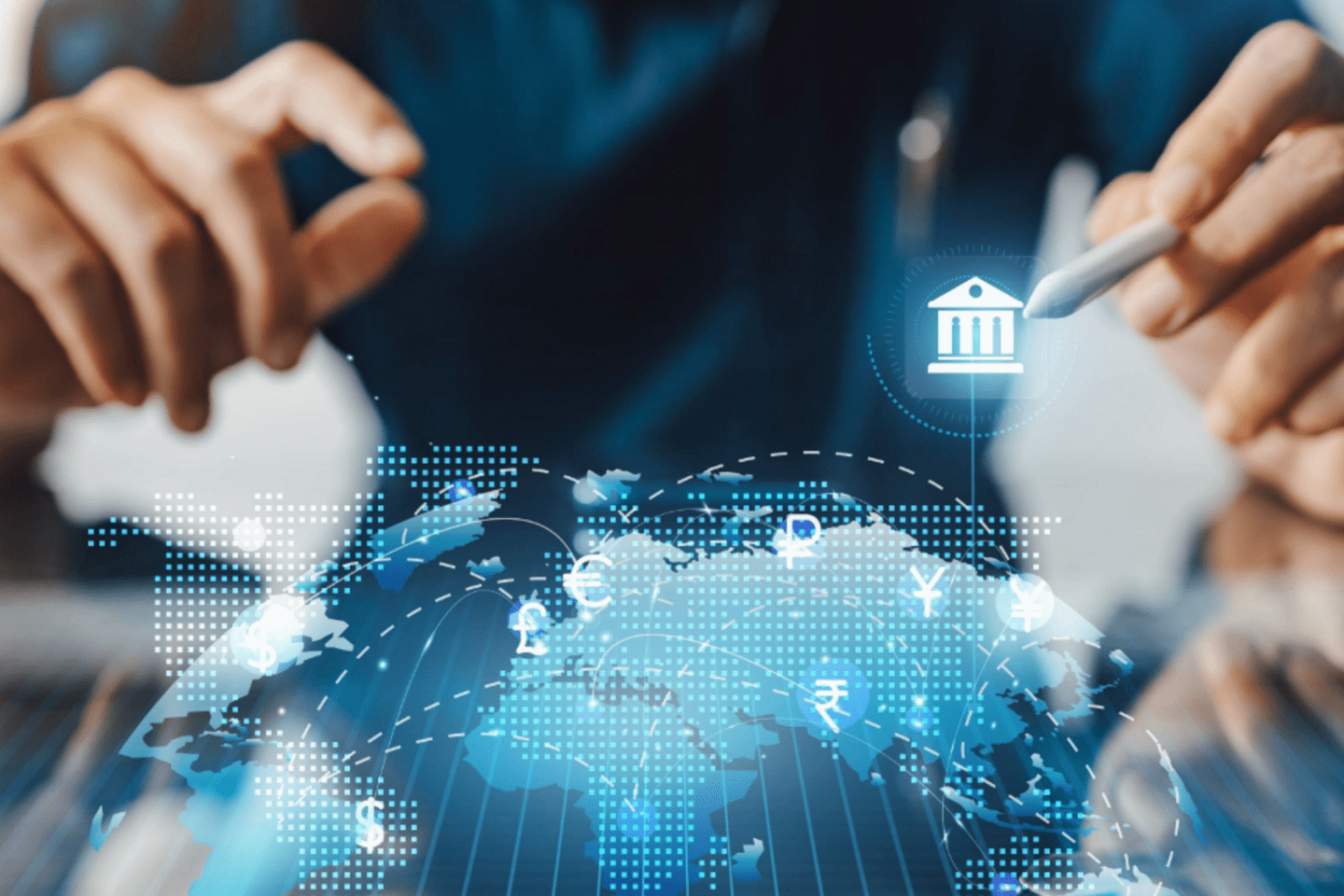 hands over a digital globe representing the global minimum tax