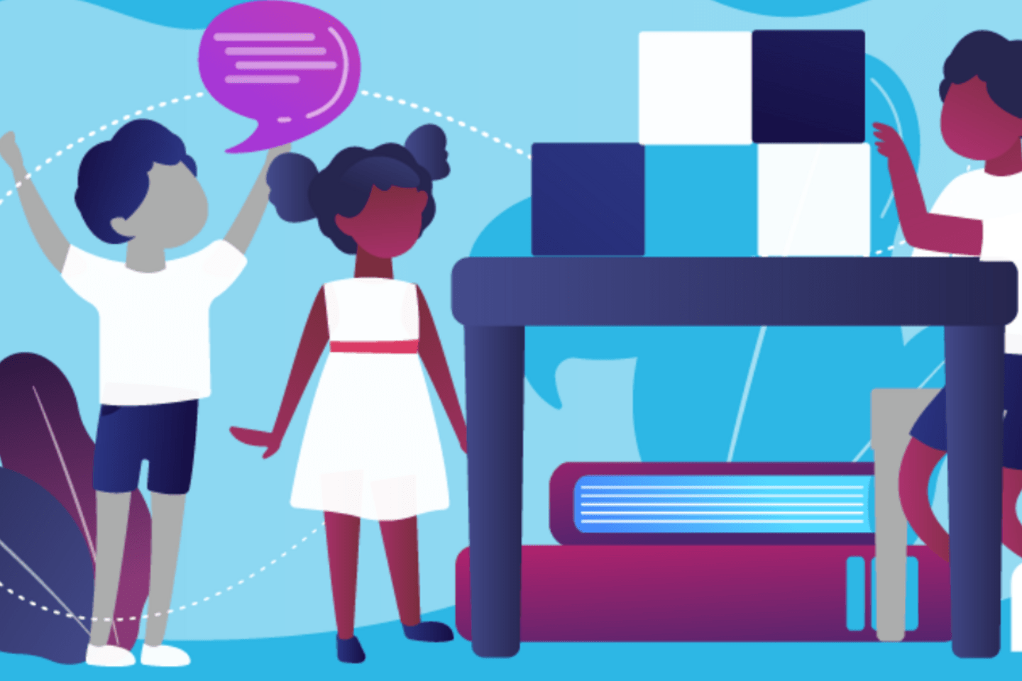 graphic in blue purple and grey 