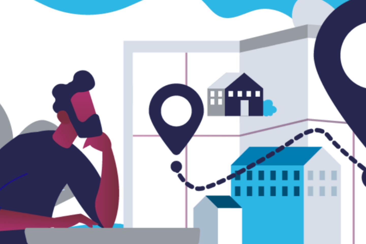 graphic in blue purple and grey 