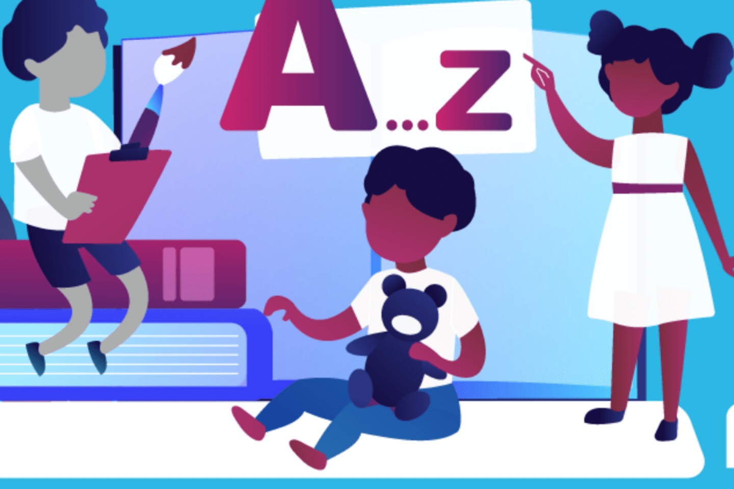 graphic in blue purple and grey 