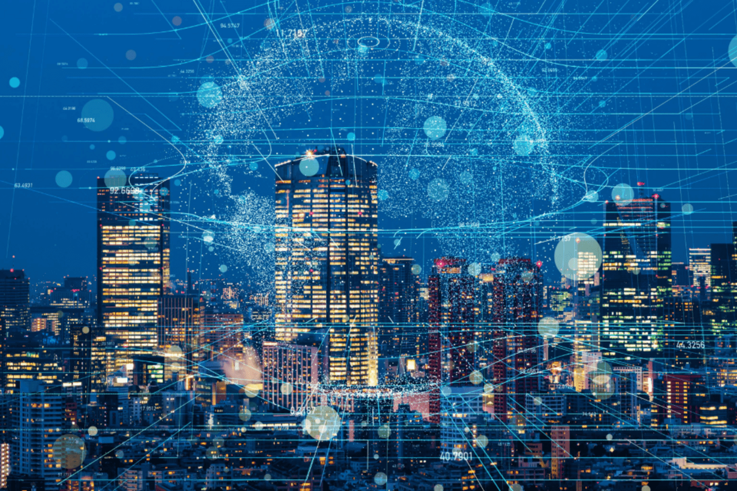 Modern city interconnected through digital improvement