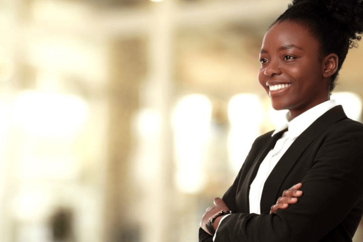 African American woman is smiling 