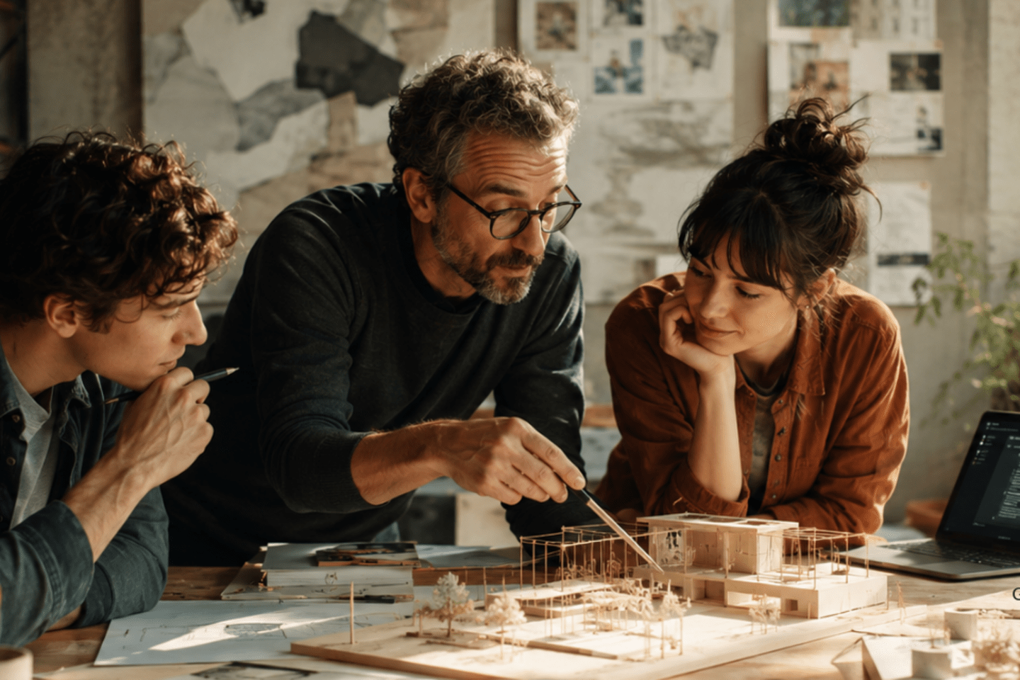 Tutor enseñanado a alumnos en una mesa