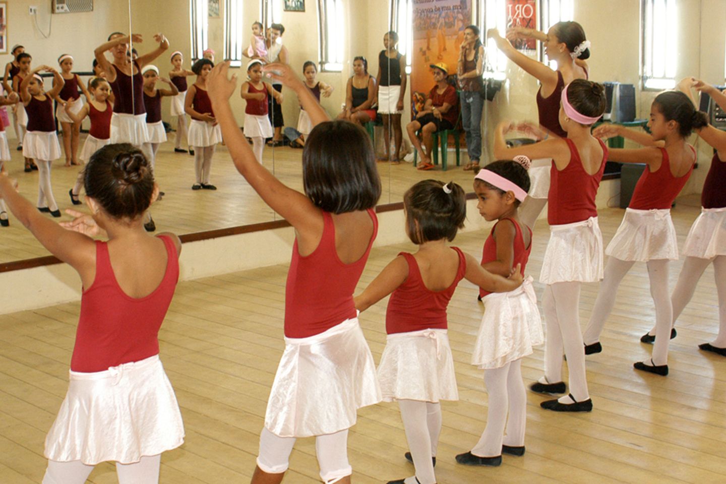 A group of girls in a school dance class.