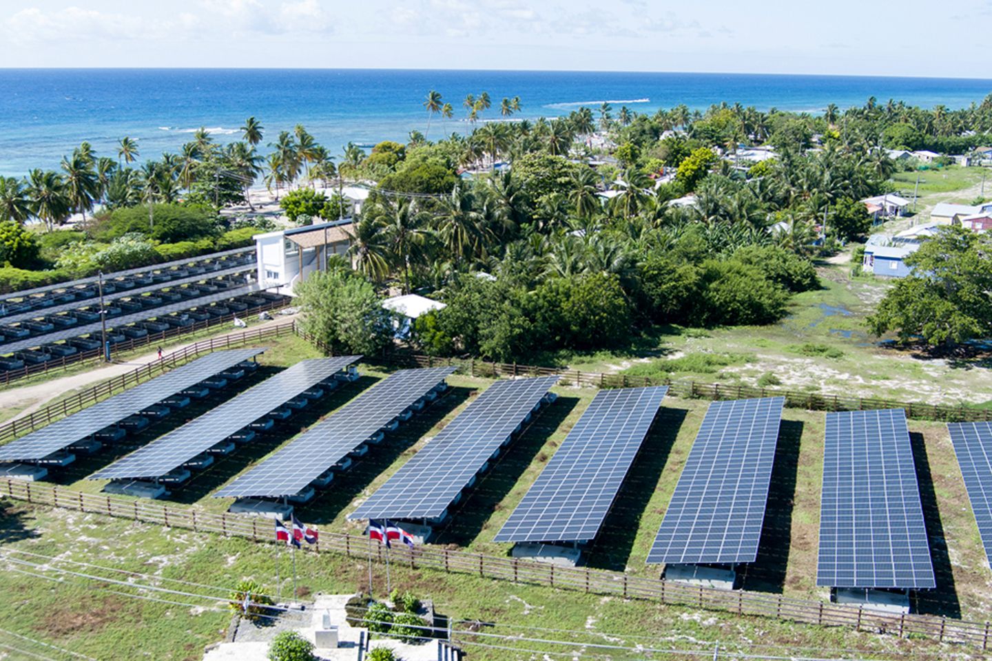 Solar panels overlooking the sea.
