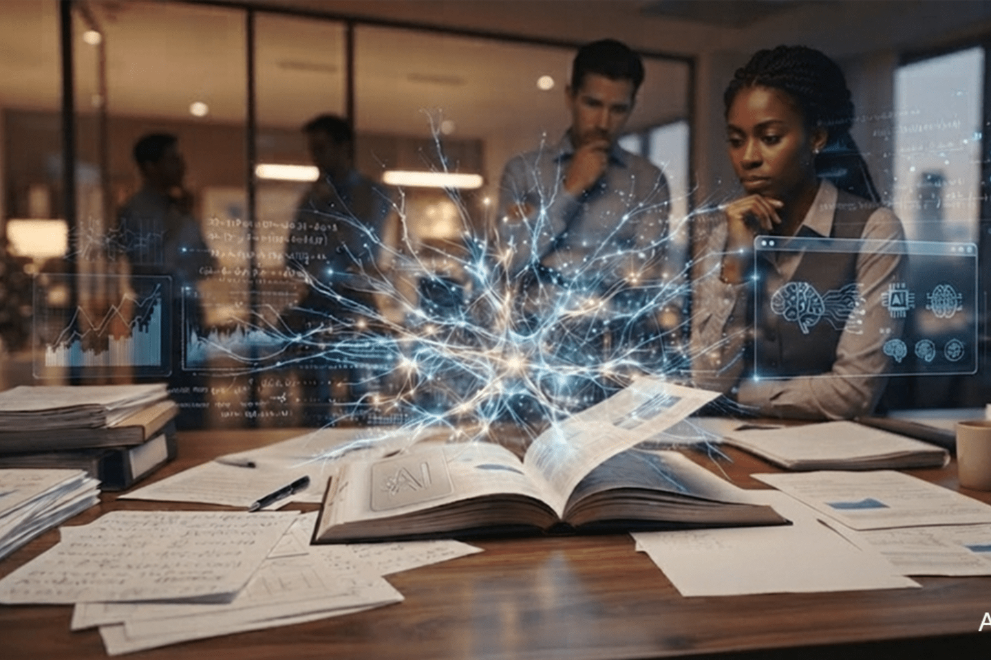 Expertos trabajando con información parcialmente generada con IA