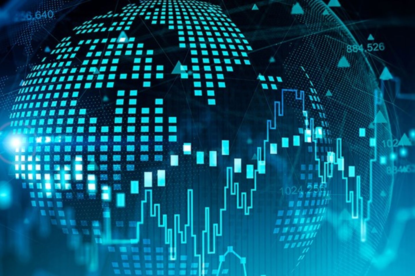 Digital graph and planet hologram background