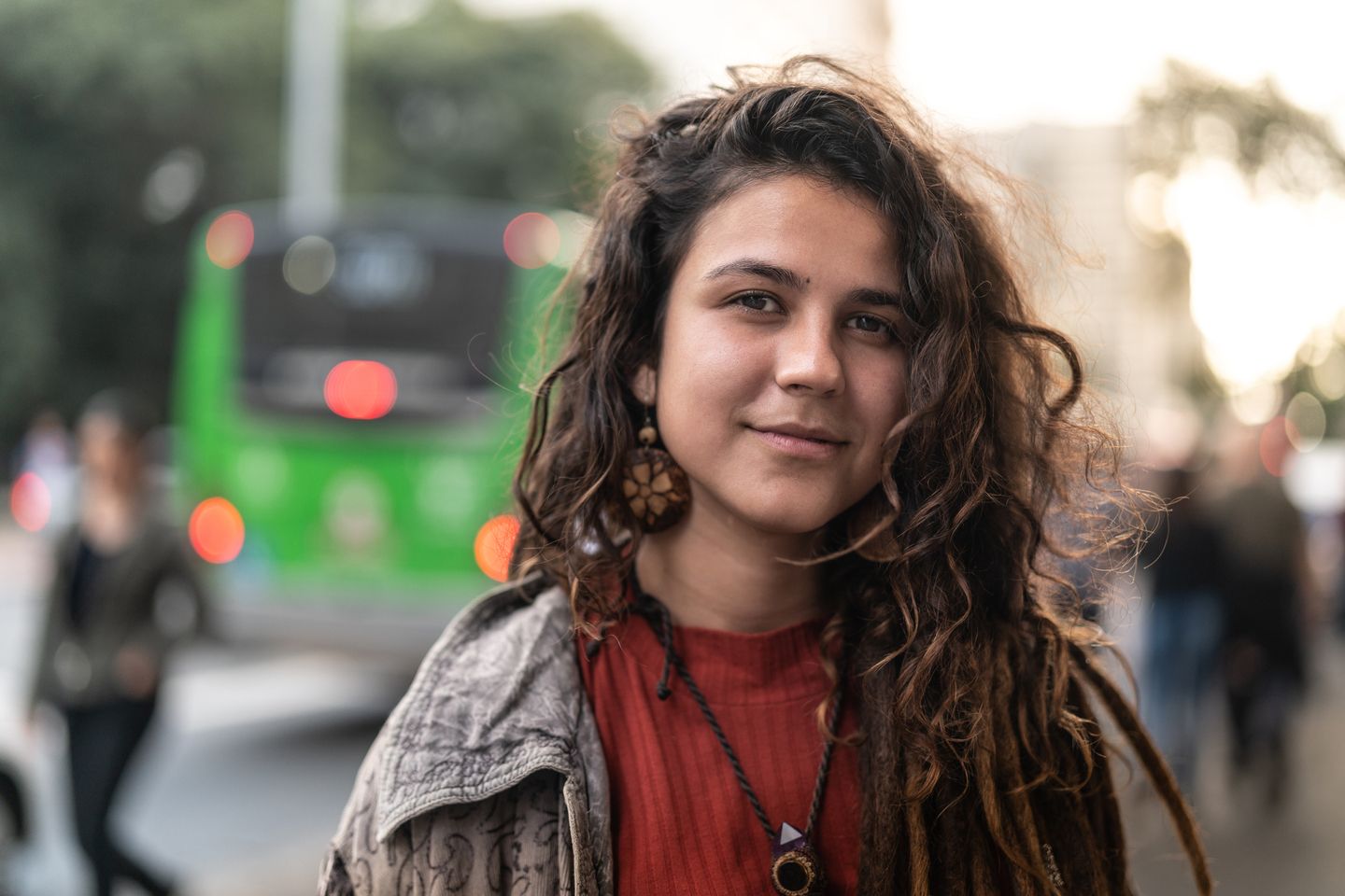 Hippie Young Woman Portrait in the City