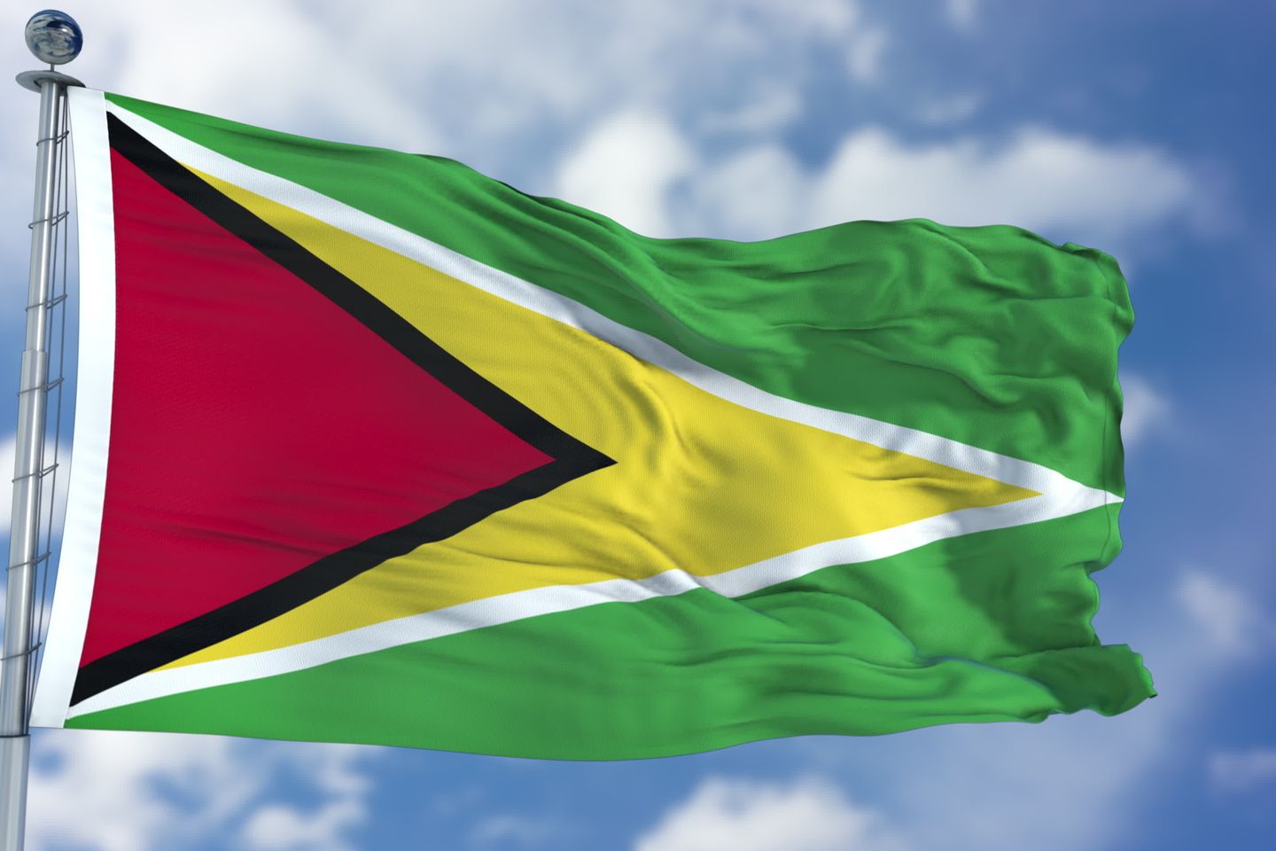 Guyana Flag in a Blue Sky