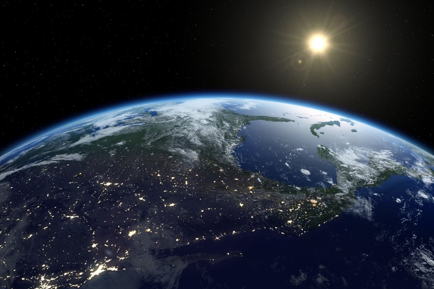 Earth,From,Satellite.,Beautiful,Sunrise,Over,North,America.,Earth,At