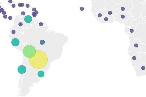 Mapa mundial con puntos sobre diferentes países. Cooperación Regional - Banco Interamericano de Desarrollo - BID 