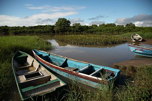 Several boats on the shore of a river. Climate change - Inter-American Development Bank - IDB