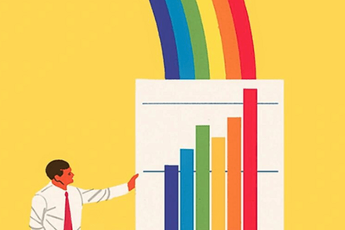 Graph of a person holding a rainbow billboard. Inclusion and development - Inter-American Development Bank - IDB