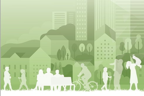 A graph of a group of people walking in a park. Sustainable Economic Development - Inter-American Development Bank - IDB