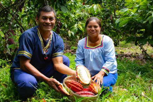 Two persons holding fruit in a basket. Economic Development - Inter-American Development Bank - IDB