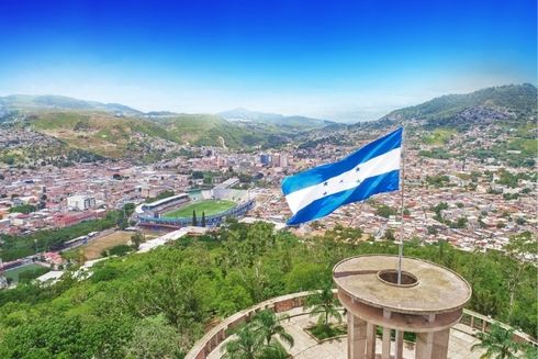 Panoramic view with the flag of Honduras