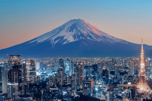 View of Fukijama Mountain and Tokyo City at dusk - Digital - BID