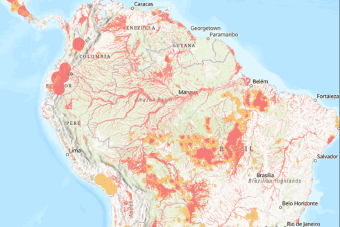 South America map with natural hazards by country - Inter American Development Bank - Environmental and Social Solutions