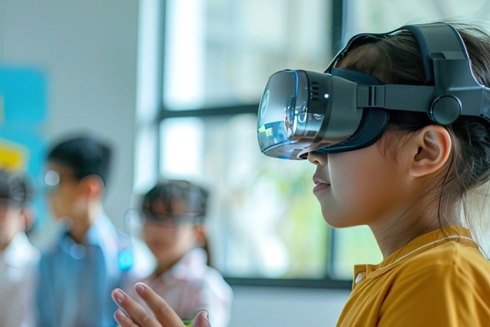 Girls using a virtual glasses - Education - Inter American Development Bank - IDB