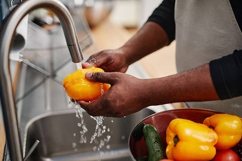 Hands of a person washing a paprika in a dishwasher - Inter American Development Bank - Research