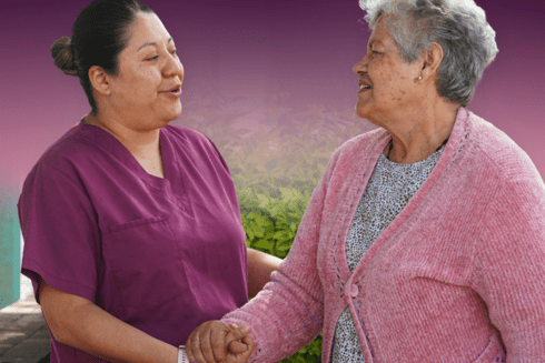 Lady taking care of a old woman - Panorama of Aging - Inter American Development Bank - IDB