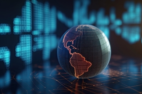 Planet Earth with technology background graphic - Inter American Development Bank - Knowledge Resources