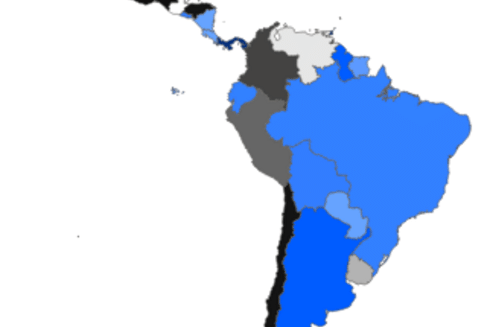 Map of Latin America and the Caribbean highlighting countries across the region where IDB initiatives and programs are present IDB